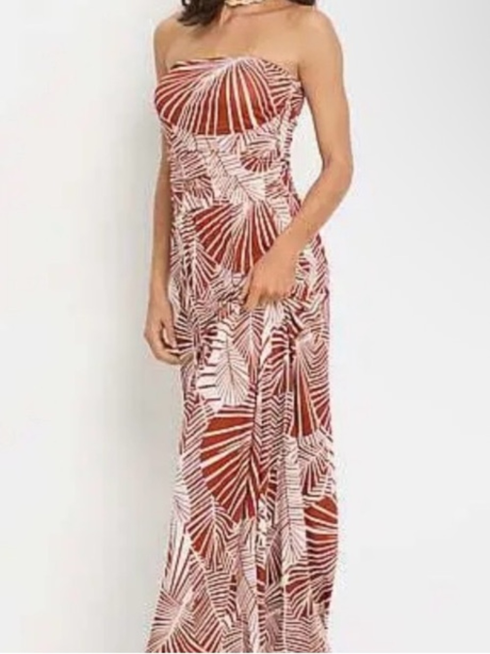 NWT Lascana leaf print stretch strapless maxi dress vacation sz 36 S 4/6